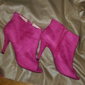Hot pink peep toe heeled short boot